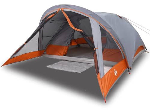 vidaXL Campingzelt 4 Personen, Kabinenzelt mit Vorzelt E-Anschluss, Wurfzelt mit abnehmbarem Überzelt, Familienzelt, Grau Orange 185T Polyester