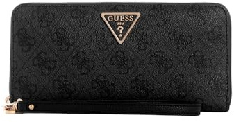 Guess Laurel Grand Portefeuille zippé pour Femme Taille Unique, Logo Charbon, Taille Unique