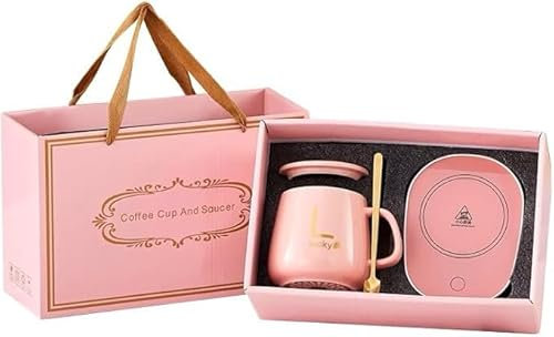 Ensemble Cadeau, Tasse à café USB sous,Verres électriques Chauffants, Tasse de Coussin Chauffant pour Chauffe,sous Verres thermostatiques pour Articles de Bureau à la Maison (Rose)