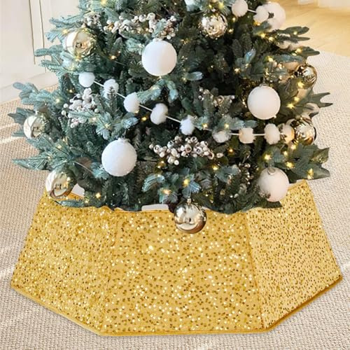 Weihnachtsbaum Kragen Gold Pailletten Weihnachtsbaum Rock Ø80cm Zusammenklappbar Weihnachtsbaumständer Abdeckung für Christbaumständer Korb