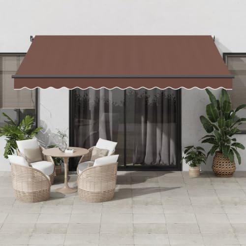 Homgoday Markise Manuell mit LEDs Gelenkarmmarkise Balkonmarkise Terrassenmarkise Sonnenschutz mit Kurbel, Winkel und Höhe Einstellbar, für Balkon & Terrasse Braun 400x300 cm