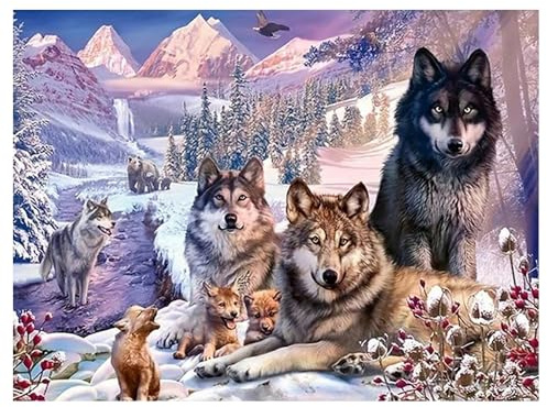 DCIDBEI 5D Diamond Painting Wölfe 50x40cm - Diamant Malerei Malen Nach Zahlen - Erwachsene Mosaik Kreuzstich Kits - Winterlandschaft Bild