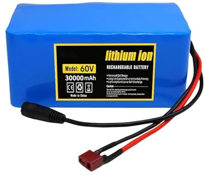 60V Lithium Ion Battery, 60V 30Ah 16S2P Lithium-Ion Battery Packs,with BMS + 67.2V 2A Charger, for 500W-800W Motor E-Bike Electric Bicycle Scooter XT60