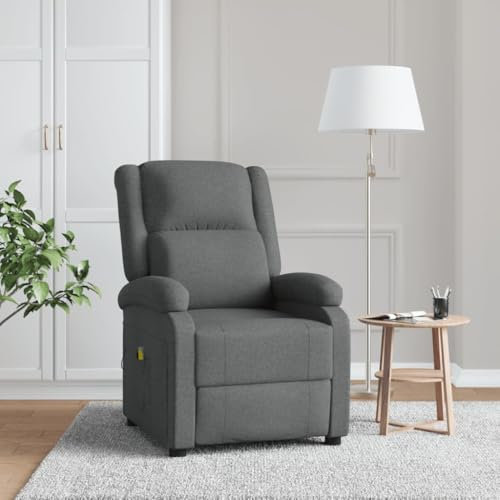 Homgoday Massagefåtölj, TV-fåtölj, relaxfåtölj, vilstol, solstol, klädselfåtölj, TV-fåtölj med liggfunktion, justerbart ryggstöd, för vardagsrum, mörkgrått tyg