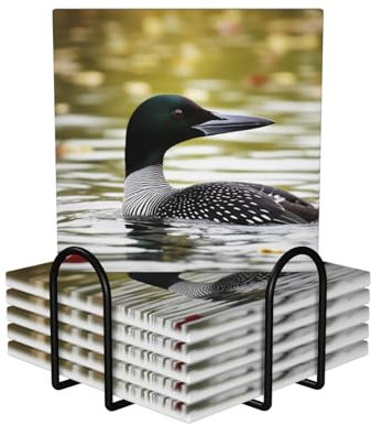 Loon Nature Bird Keramik-Untersetzer, mit rutschfester Unterseite und hervorragender Wasseraufnahme, 6-teilig