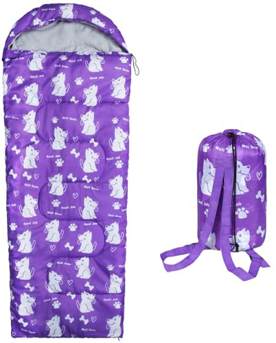 Kids Sleeping Bags - Camping Sleeping Bags with Carry Bag - Compact Sleeping Bag for Hiking, Backpacking 3 Season Warm & Cool Weather, Lightweight Waterproof Outdoor Travel for Boys Girls (Purple)