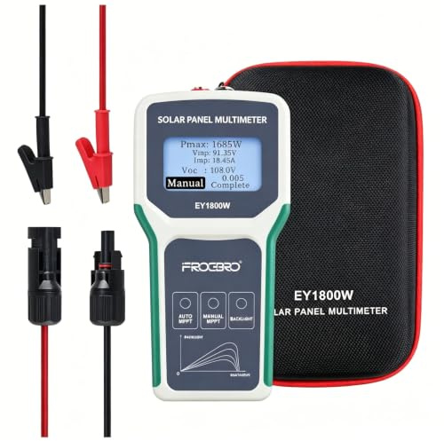 FrogBro 1800W Solarpanel Tester Photovoltaik MPPT Multimeter | Upgraded solar tester with smart MPPT display, wide measuring range 5~1800W, 20~120V, 0~60A for accurate PV data reading.