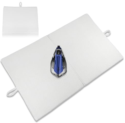 MTZRFLL 24 x 16 Ironing Mat Foldable, Portable Small Thickened Heat Resistant Cotton Wood Mini Ironing Pad Board for Table Top, Washer, Bed, Dorm, Travel, Countertop, Tabletop, Double Sided Use