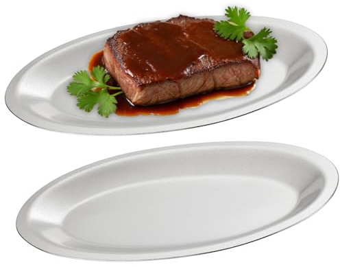 SANQIAHOME 25x15 cm tallrikar mattallrikar i rostfritt stål, Set med 2,desserttallrikar,silver