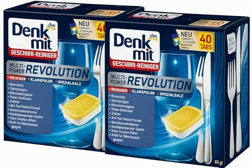 Denk mit - Geschirrspülmittel-Tabs Multi-Power Revolution/All In One Doppelpack - 80 Tabs (2 x 40 Stück) + PurLife Sticker