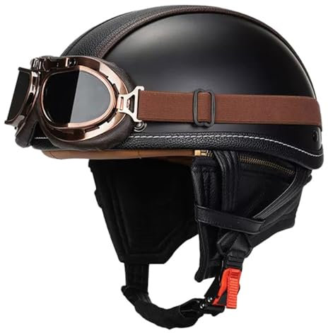 Casque Moto Jet Demi-Casque Bol Vintage Casque Mobylette avec Lunettes Homologué ECEDOT Demi Casque Moto Ouvert Rétro Scooter Chopper pour Adultes Homme et Femme 1,XL=61~62CM