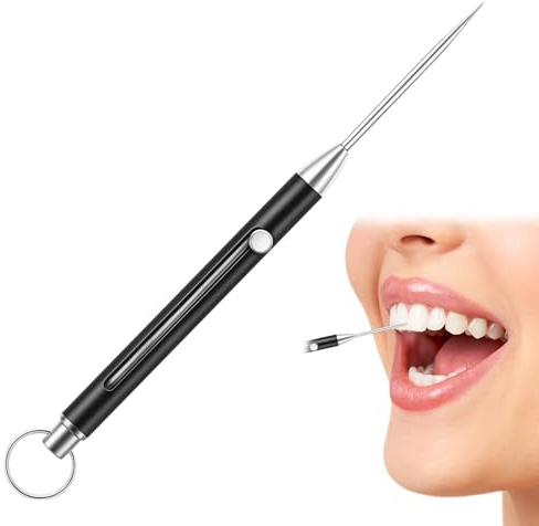 Portable Titanium Toothpick,Telescopic Keychain Metal Toothpick,Metal Pocket Toothpicks with Protective Holder,Reusable Toothpicks for Picnic Camping Traveling