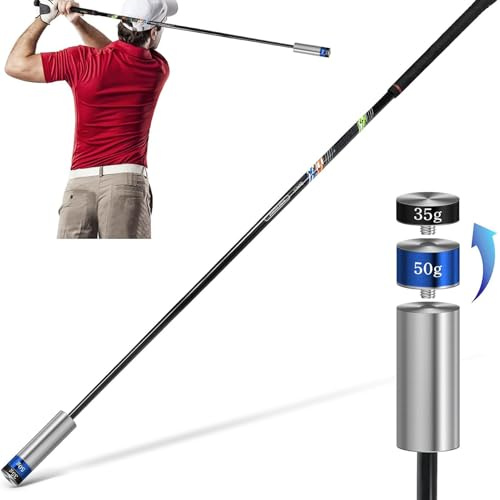 SWINGTEK Entrenador de swing de golf para entrenamiento de velocidad en interiores, palo de calentamiento mejorado ritmo, agarre, flexibilidad, equilibrio, tempo y fuerza con 2 pesos ajustables