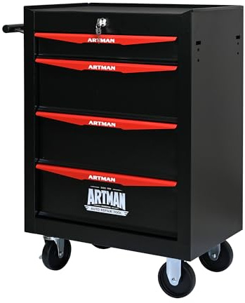 Aokleo 4 Drawers Rolling Tool Box on Wheels, Multifunctional Tool Chest Cabinet with Lock, Drawers Rolling Tool Cart Trolley Organizer Tool Storage Case for Warehouse,Garage,Workshop (Black&Red)