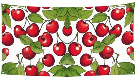 Precioso telón de fondo colgante con 3 estampados de cerezas rojas para celebración de fiestas, decoración interior y exterior para eventos festivos