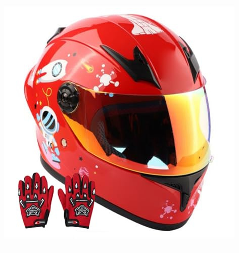 Casco Da Bici Per Bambini Con Guanti, Per Monopattino A Pedali, Motocicletta Omologata DOT, ATV, Quad, Adatto Per Bambini Dai 3 Ai 13 Anni 3,M/(49~50cm)