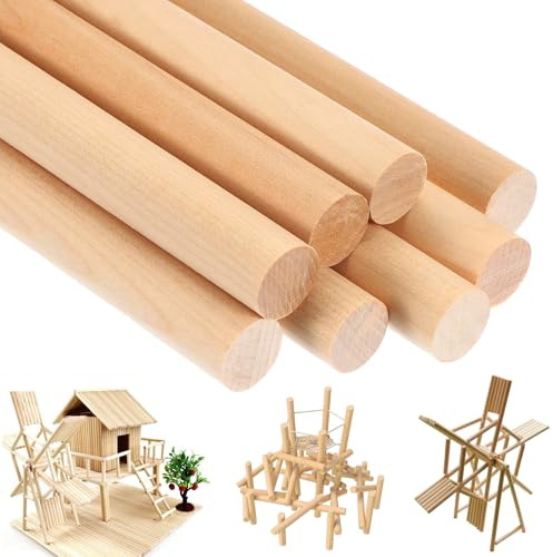 Dekorinex Paquete de 8 Varillas de Madera Redondas Naturales