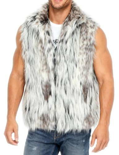 Amazhiyu Gilet d'hiver en fausse fourrure avec poches et col montant sans manches pour homme