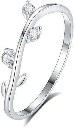 Ayoiow Wellenblatt Vorsteckring Platin Ehering für Damen mit Diamant, Verlobungsring Frauen, Platin 950 Größe 49 (15.6)