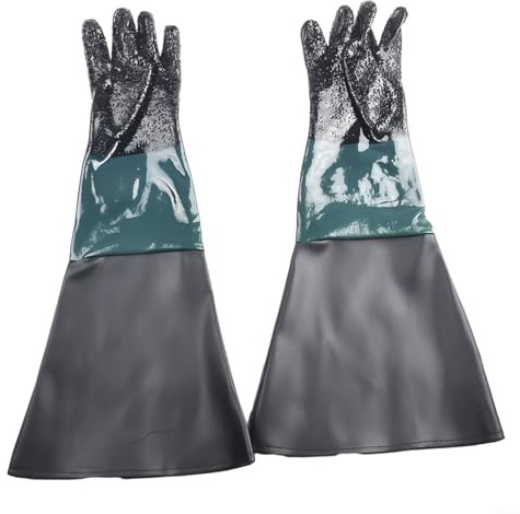 Trayneel Gants de sablage de 60 cm très résistants doublés en PVC et coton - Gants de protection à manches longues pour sablage - Vert et noir