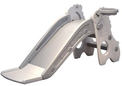 Kelawoly Scivolo per Bambini da Interno, Parco Giochi per Bambini Pieghevole con Canestro da Basket, Plastica Ecologica Stabile per in Casa Dai 3 Ai 6 Anni (Bianco grigio)