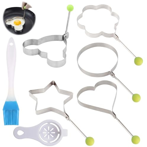 7Pcs Fried Egg Ring, Egg Rings, Pancake Mould, Ideal for Breakfast Preparation and Burger Shaping