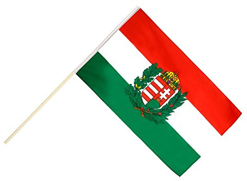 Flaggenfritze Stadionfahne Ungarn mit Wappen 60 x 90 cm - große Stockflagge für Sportevents, Umzüge und Dekoration