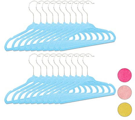 Relaxdays Set 20 grucce da bambino, plastica, morbide stampelle per bambini, velluto HxLxP: 18 x 28 x 0,5 cm, turchese