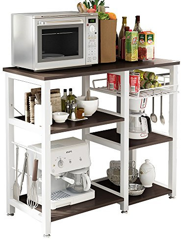 DlandHome Scaffale Cucina Salvaspazio, Supporto per Microonde e Forno, Mensola Cucina per Mettere Piatti e Ciotole, 6 Portaspezie con 1 Cestello in Ferro + 3 Gancio, Nero