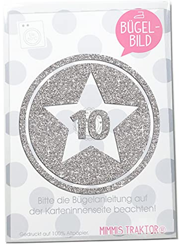 GLITZER Bügelbild Sternbutton mit Wunschzahl 10 cm SILBER Aufbügler Applikationen Bügelsticker für Stoffe Textilien Kinder zum Aufbügeln Flicken, Zahl:10
