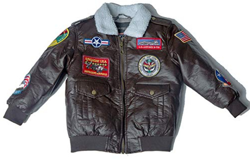 OYSTERBOY Youth A-2 A2 Bomber Jacket Aviation Pilot Military PU Leather Coat for Kids Boys (4T -105cm)