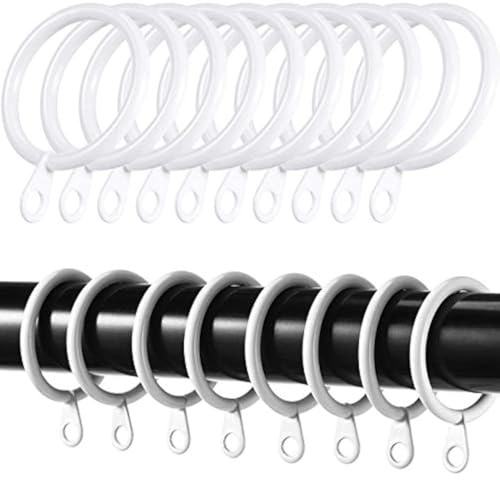 iPEAK 24 Pack Curtain Hooks Metal White Curtain Rings Hanging Hooks For Curtain Rods Pole, 30mm Internal Diameter (White, 24 Rings)