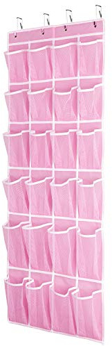SAVERHO Schuh-Organizer zum Aufhängen über der Tür, mit 24 atmungsaktiven Netztaschen für Herren, Damen, Kinder, zum Aufhängen von Schuhregalen, Organizer, Größe: 147 x 53 cm (Rosa)