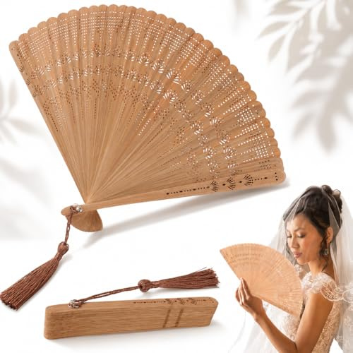 Homoyoyo Bambus Handfächer Braun, Kleiner Faltfächer aus Holz mit Quaste, 18 cm Gefaltet 31,8 cm Geöffnet, Leichter Fächer für Handtasche, Sommer, Hochzeit, Braut, Tanz