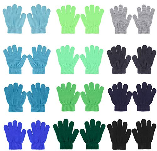 QKURT Kid's Magic Gloves, 12 Packs Gradient Colors Winter Children Gloves Stretch Full Fingers Gloves for Commuting Playing Running