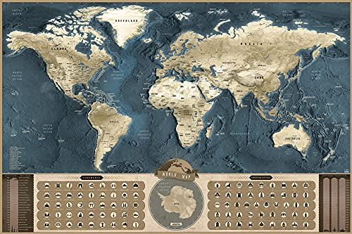 Giftio XL Weltkarte zum Rubbeln : Deluxe Rubbelkarte 90x60cm (Vintage Gold, XXL 117x78cm)
