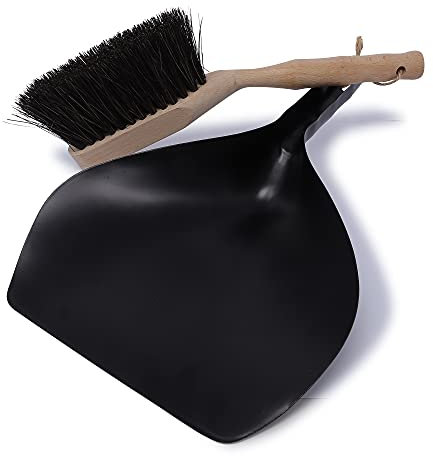 Waldkraft Premium Kehrschaufelset Handfeger Vegane Borsten aus Arenga und Buchenholzgriff, Schaufel aus Metall schwarz emailliert