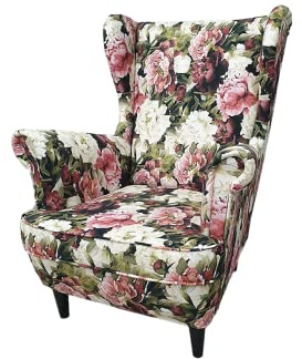MartHome Einzelsofa Loungesessel Wohnzimmersessel, Stoffsessel - Relax Sessel TV Ohrensessel, Bequemer Loungesessel Wohnzimmer - Skandinavischer Sessel (Pfingstrosenmuster 02)