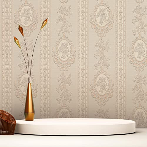 Carta da parati barocco Giulia M1-No.1998, carta da parati, crema, classica, a righe, ornamento