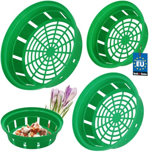 KOTARBAU® Set 3 Unidades Cesta para Bulbos - Plástico - ⌀ 200/230 / 260 mm - Verde - Bandeja para Plantar Bulbos de Flores - Tulipanes - Narcisos - Organizador Jardín - Reutilizable