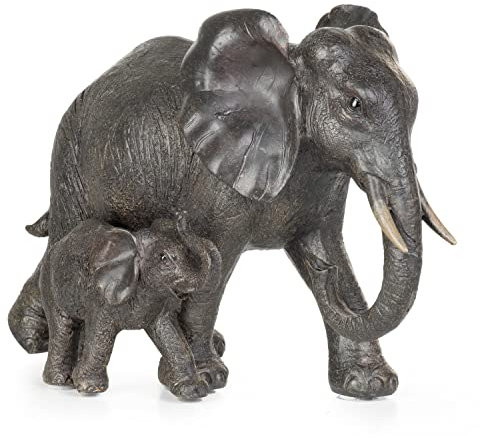 Moritz Figura decorativa con diseño de madre de elefante con niño, de poliresina, color marrón oscuro, decoración, decoración de pie, estilo africano, estatua