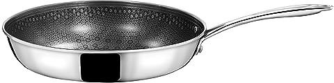 Cuisinox - Virtuo - Poêle 28 cm - Fond triply revêtement nid d'abeille antiadhérent - Compatible tous feux dont induction - Acier inoxydable - Finition Satiné - Sans PFOA et PFAS - Made in France