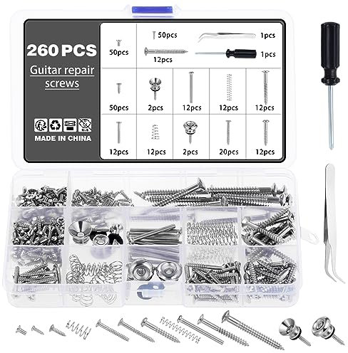 Knpwer 260 Stk Gitarrenschrauben Kit,Gitarrenschrauben Sortiment Set mit Federn,E Gitarre Schrauben Kit,Gitarre Befestigungsschrauben Sortimentskasten