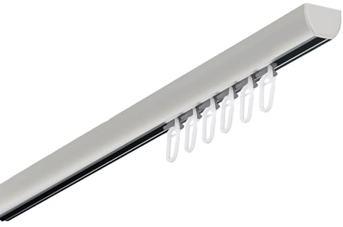 Garesa Gardinenschiene Profil 400, 1-läufig, Alu Natur I Aluminiumschiene inkl. Gleiter I Deckenmontage I Halbrunde Vorhangschiene I 150cm