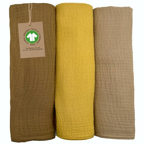 mimaDu - 3er Set Baby Spucktücher Bio-Baumwolle GOTS 60x30 cm - Musselintücher für Junge & Mädchen - Zur Babypflege ideal als Spucktuch, Mullwindeln, Waschlappen, Mulltuch weich und saugfähig (Desert)