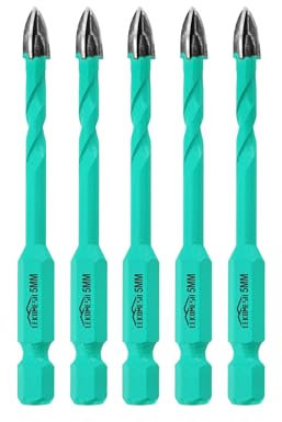 LEKOMESH Punte da Trapano Set - 5pezzi 5mm Set Punte in Carburo punte per Legno, Plastica, Muratura, Piastrelle di Ceramica, Calcestruzzo, Marmo, Attacco Esagonale a Cambio Rapido