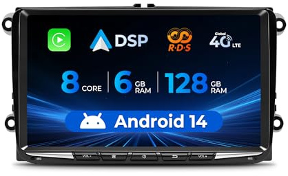 SWTNVIN Autoradio 8 Core,6+128GB Kompatibel mit VW Golf 5 Car Radio Passat b6 Passat b7 Touran Seat Radio Skoda Fabia mit Carplay Android Auto,9 Zoll QLED Touchscreen mit Bluetooth WiFi/4G AM/FM SWC