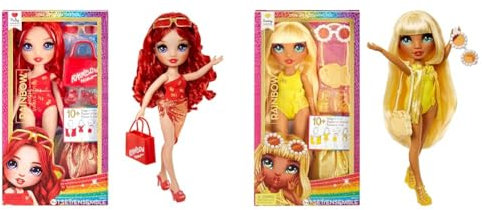 Rainbow High Swim & Style - Ruby (Rot) - 28 cm Große Puppe mit Schimmerndem Pareo & Swim & Style - Sunny (Gelb) - 28 cm Große Puppe mit Schimmerndem Pareo