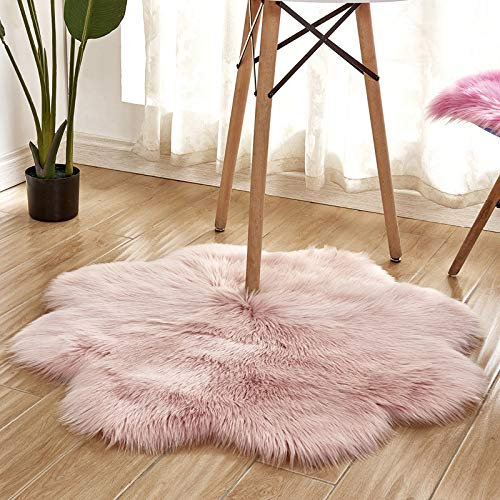 YUGWNN Rosa Fellteppich Kunstfell Teppich Bettvorleger Fell,Schafsfell Fell füR StüHle,BlüTendurchmesser 70cm/27,5in