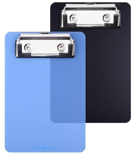 Mini-Klemmbrett A6, 2 Stück, 10,2 x 15,2 cm, kleine Klemmbretter, Taschenklemmbretter, Kunststoff-Klemmbrett für Notizblöcke, Memo-Größe, Quittung, Taschenlisten – Schwarz, Blau